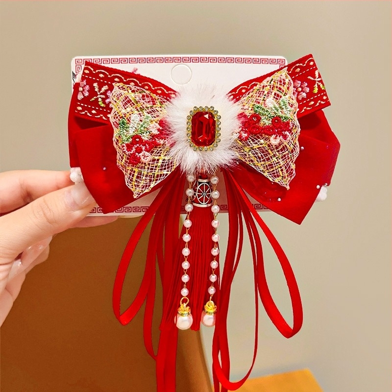 Velúr hajcsat gyerekeknek, nagy masnival, egyrészes klipsz, koreai stílus, 2024 tél