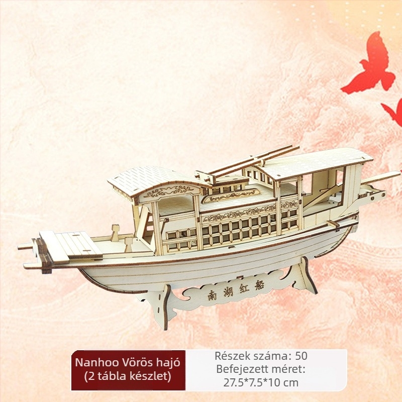 Nanhu Vörös Hajó Fa 3D Kirakós Modellkészlet, DIY, OEM-logóval testreszabható