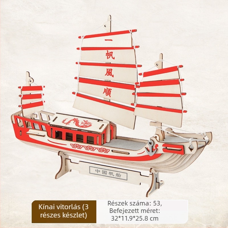 Nanhu Vörös Hajó Fa 3D Kirakós Modellkészlet, DIY, OEM-logóval testreszabható