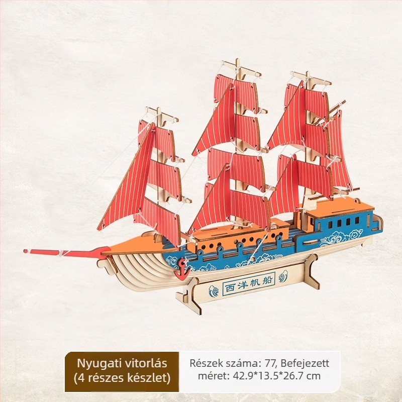 Nanhu Vörös Hajó Fa 3D Kirakós Modellkészlet, DIY, OEM-logóval testreszabható