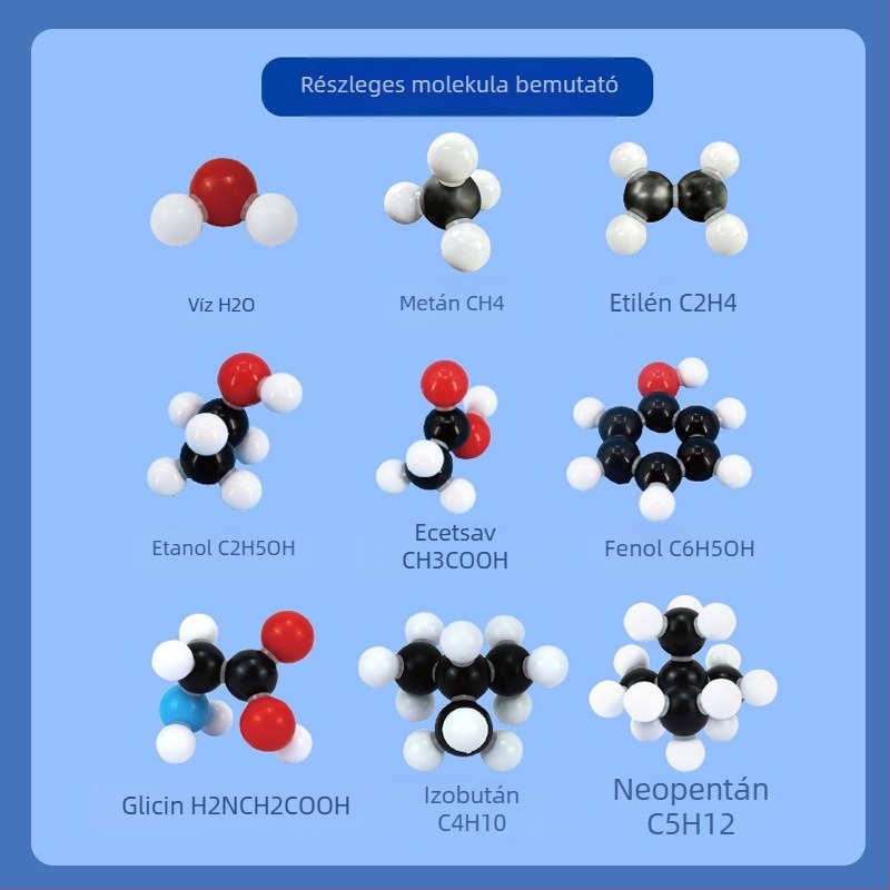 Kémiai szerkezeti modell organikus molekuláról golyó- és pálcás kivitelben középiskolai demonstrációhoz