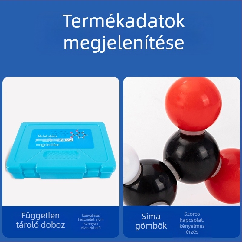 Kémiai szerkezeti modell organikus molekuláról golyó- és pálcás kivitelben középiskolai demonstrációhoz