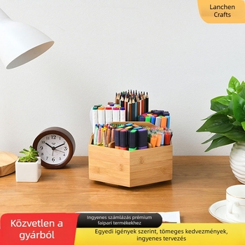 Bambuszból készült forgó tolltartó, hexagonális forma, modell 012, Blue Morning