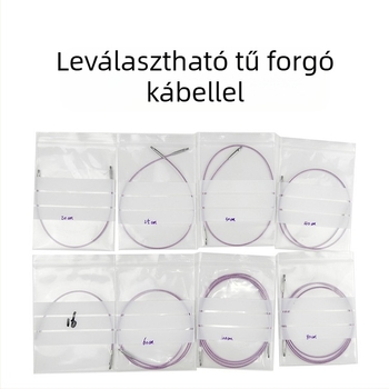 Kötőtű: leszedhető körkötőtű forgó gyűrűvel és zsinóros kiegészítővel, háztartási használatra