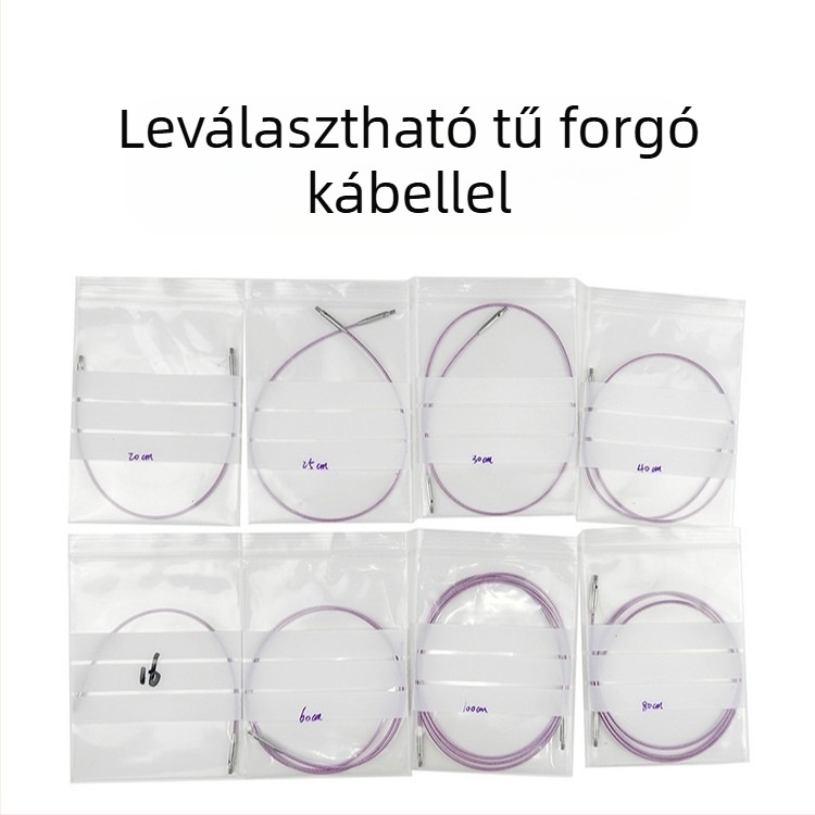 Kötőtű: leszedhető körkötőtű forgó gyűrűvel és zsinóros kiegészítővel, háztartási használatra