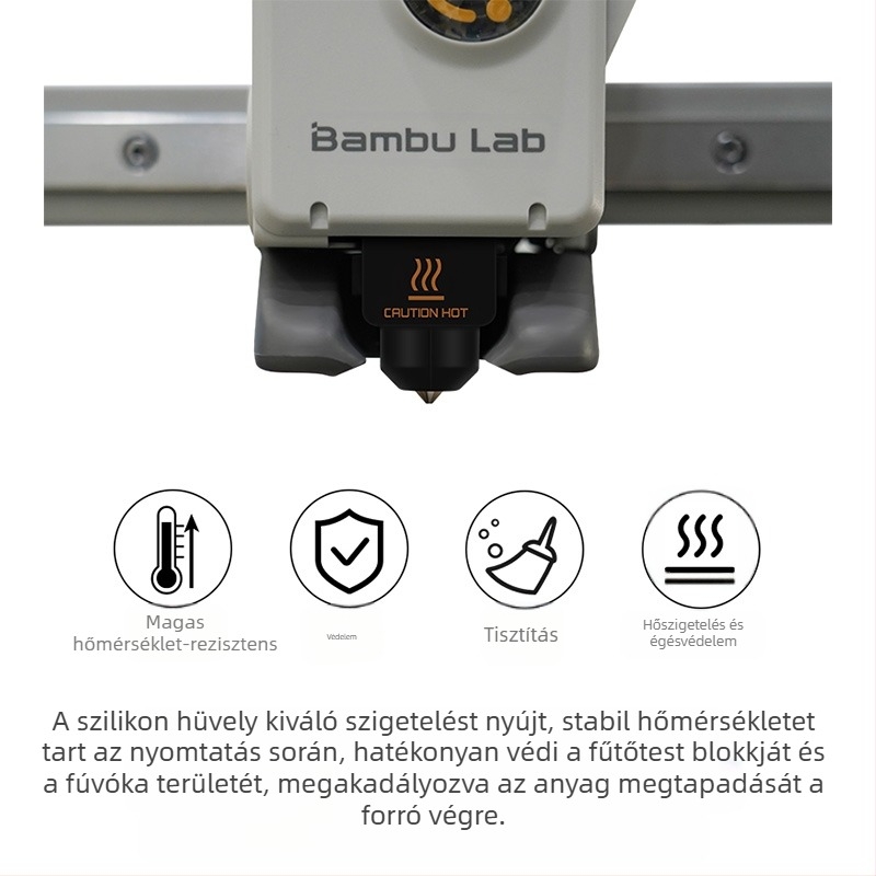 A1/A1mini frissített hot-end nyomtatófej összeállítás, leválasztható edzett acél fúvóka és magas hőmérsékletű szilikon hüvely