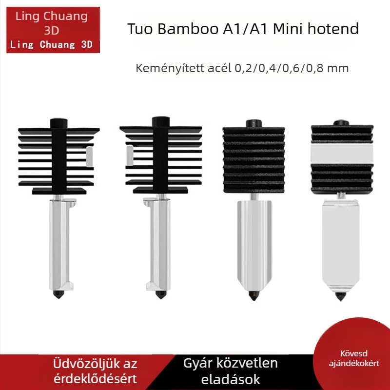 A1/A1mini frissített hot-end nyomtatófej összeállítás, leválasztható edzett acél fúvóka és magas hőmérsékletű szilikon hüvely