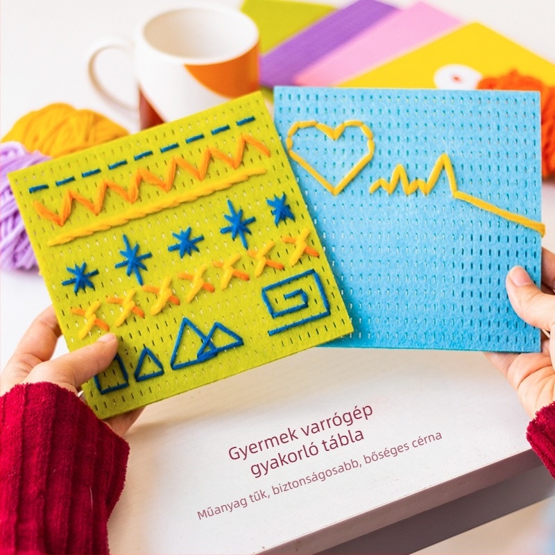 Gyerekeknek fűző- és varrótábla — oktató puzzle a koncentrációhoz és a logikus gondolkodáshoz — nemszőtt DIY anyagcsomag
