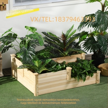 Fából készült virágláda, padlón álló, vidéki stílusú, otthoni kertészkedéshez és erkélyi zöldségkerthez