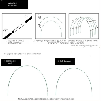 Kertészeti üvegházi ív-tartó készlet üvegszál és rozsdamentes acél rudakból (műanyag bevonatú rostos rudak)