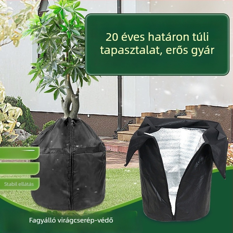 Szellőző, nedvszívó kerti növényvédő burkolat gyümölcsfák és virágtartók számára — fagyvédelem, tartós, környezetbarát.