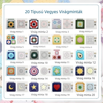 Kötéskészlet illusztrált útmutatóval 20 darab granny plaid – Zuo Man, modern stílus, 250 g, 100 darabos doboz