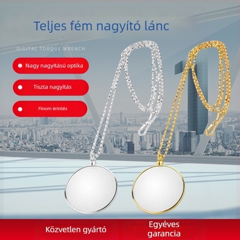 Nagyító medál teljes fém lánccal, üveglencsés, hordozható, nagy felbontású