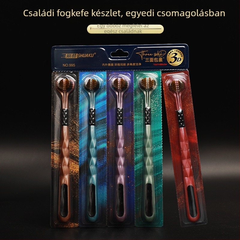 Brush Cool háromoldalú fogkefe, modell 995, manuális, 5 darabos készlet, nyelvkaparó