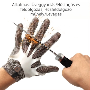 BX 5201 Vágásbiztos kesztyű 304L rozsdamentes acél gyűrűvel, 22 cm hosszú, húsfeldolgozásra