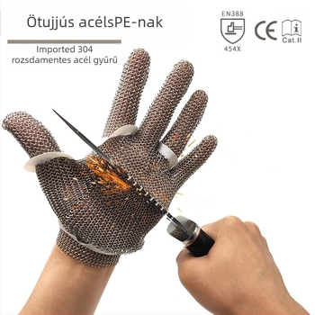 BX 5201 Vágásbiztos kesztyű 304L rozsdamentes acél gyűrűvel, 22 cm hosszú, húsfeldolgozásra