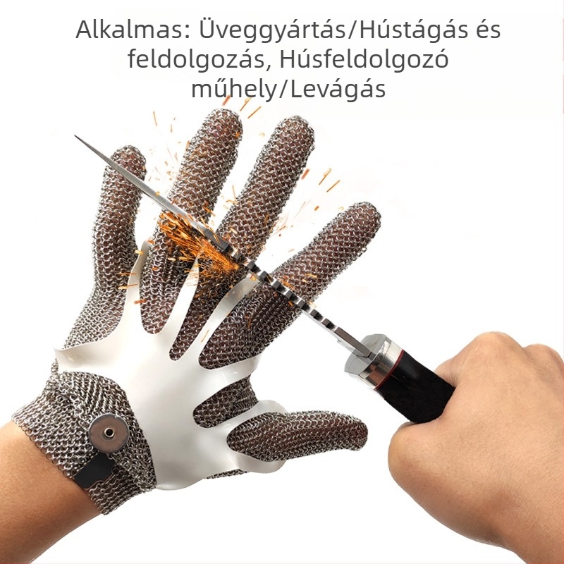 BX 5201 Vágásbiztos kesztyű 304L rozsdamentes acél gyűrűvel, 22 cm hosszú, húsfeldolgozásra