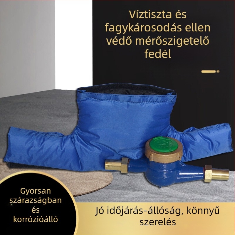 Vízmérő izolációs burkolat, anyag: szövet, gyapotmagú izoláció; szilárd állapotú forma, felületi kiemelkedő típus, működési hőmérséklet 80°C-ig