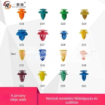 Nylon autóklipsz, modell HE26-100PCS; anyag: nylon; csomagolás: műanyag doboz; eredet: Hebei; licencelhető magáncímke: Igen.