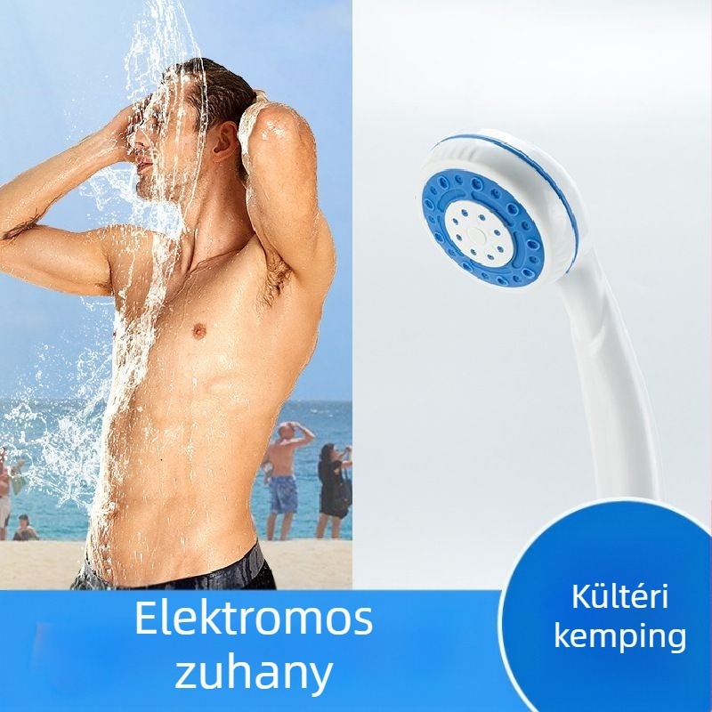 Kültéri kemping zuhany automata vízellátással, ABS ház, KE-801 modell, Hong Ling, felső permetező, egyszerű telepítés