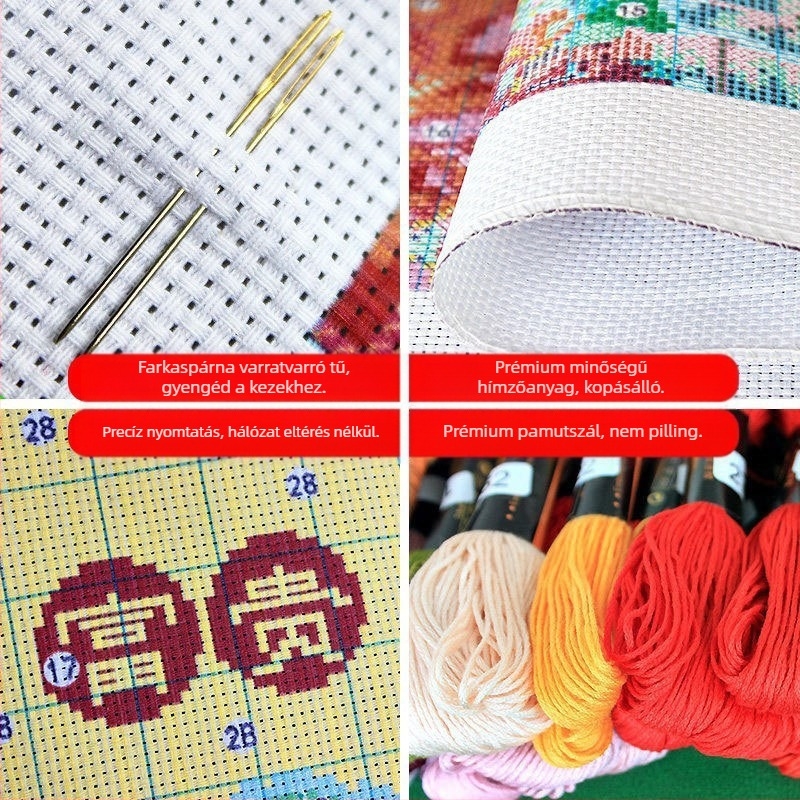 Keresztszemes készlet pamut vászonra, virágos motívummal (virágok/fű/levelek), 11CT.