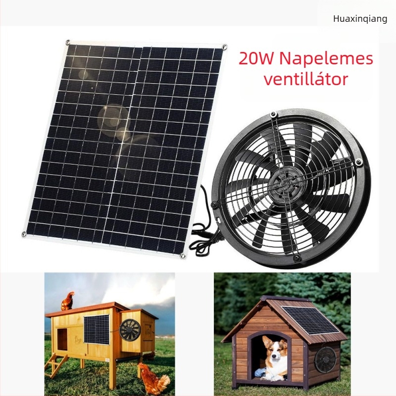 Napenergiával működtetett kivezető ventilátor készlet, 20W, fotovoltikus, zöldség- és háziállat-szoba számára; 16V, fotocella-vezérlés