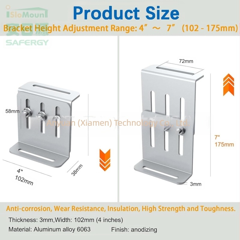 Állítható Z-alakú sík tetőre illeszkedő napenergia panel rögzítő lakóautó és jacht számára – alumíniumötvözet, AS/NZS 1170.2 kompatibilis, tömeg 0,052 kg, felületkezelés: kis anodizálás