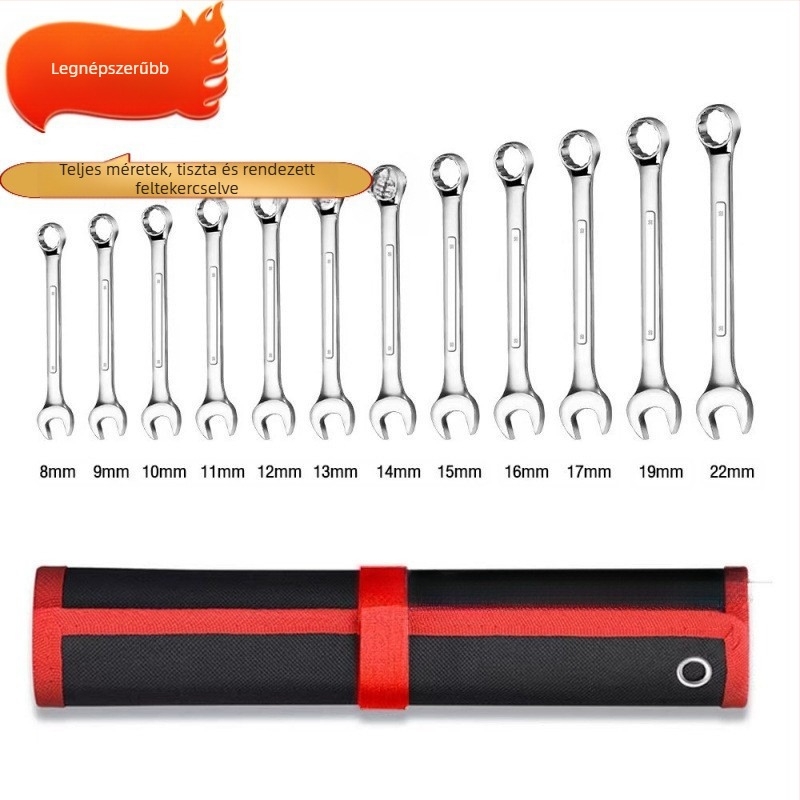 Meiqi racsnis kulcsok készlet, kettős végű nyitott fejű, 22 darabos, króm-vanádium acélból