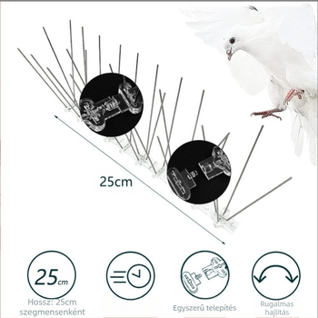 Balkon madárriasztó tüskék – Modell 223, műanyag és rozsdamentes acél, madárriasztás