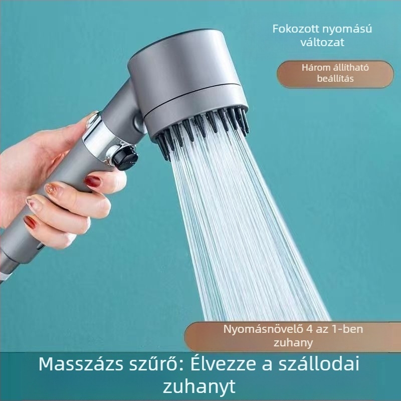 Kézi zuhanyfej szűrővel, három üzemmóddal (permet, masszázs, eső), ABS anyag