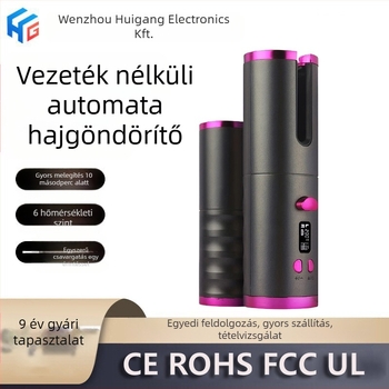 Forogó dobos göndörítő, digitális vezeték nélküli töltés, hordozható mini hajformázó, 25W, 5.1V, 10 hőmérsékleti szint, ABS burkolat