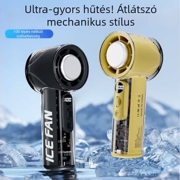 Kézben tartható hűtőventilátor, hordozható USB töltéssel, beépített akkumulátor, 6 sebesség, átlátszó burkolat, brushless motor