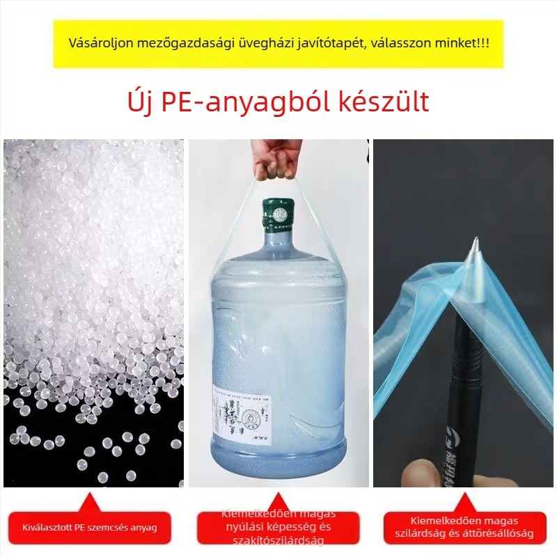 Üvegház javító szalag, PE alapú, szélesség szabályozható, rövid távú 60°C-es hőmérséklet-ellenállás, hosszú távú normál hőmérsékleten, márka Qixing