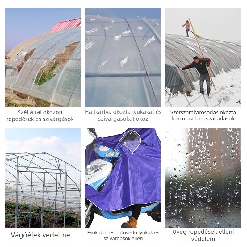 Üvegház javító szalag, PE alapú, szélesség szabályozható, rövid távú 60°C-es hőmérséklet-ellenállás, hosszú távú normál hőmérsékleten, márka Qixing