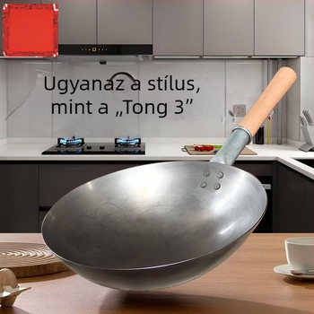Wok - kovácsoltvas, kínai stílus, tapadásmentes, egy aljzattal, mélység 8–11 cm