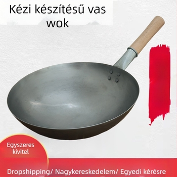 Wok - kovácsoltvas, kínai stílus, tapadásmentes, egy aljzattal, mélység 8–11 cm