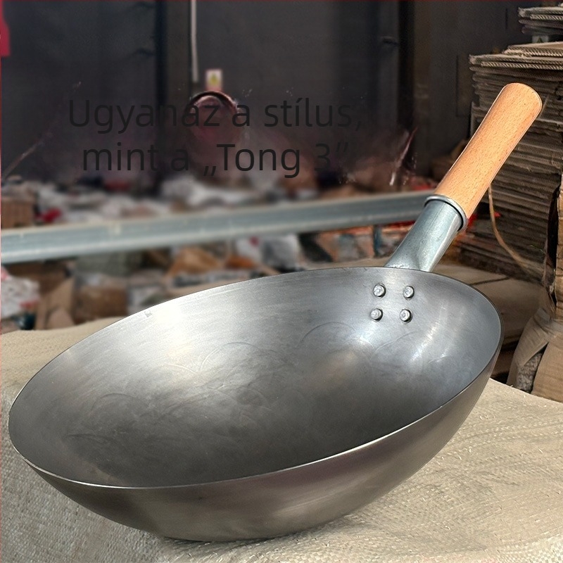 Wok - kovácsoltvas, kínai stílus, tapadásmentes, egy aljzattal, mélység 8–11 cm