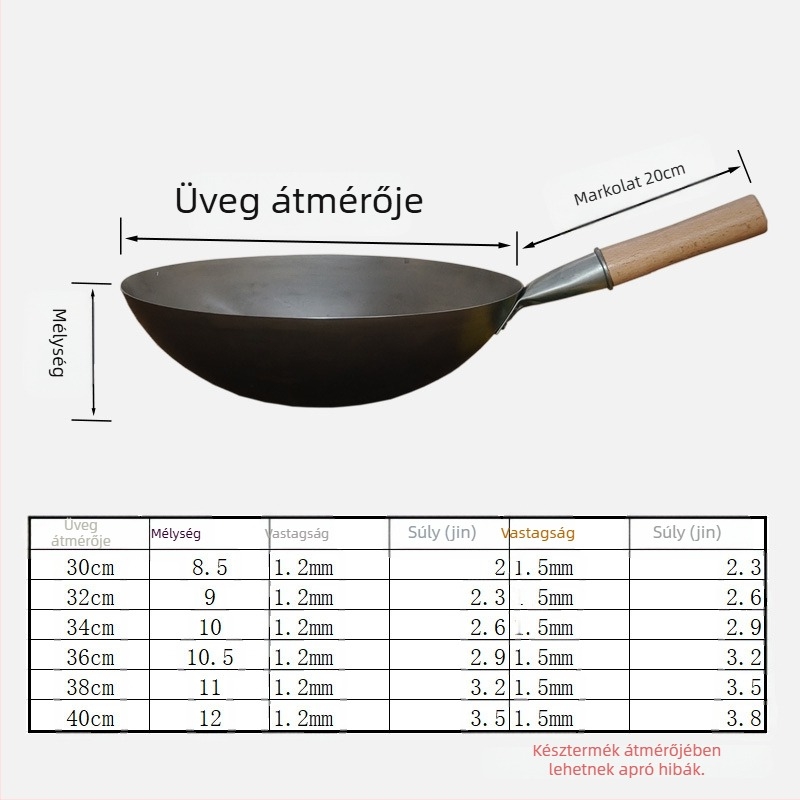 Wok - kovácsoltvas, kínai stílus, tapadásmentes, egy aljzattal, mélység 8–11 cm