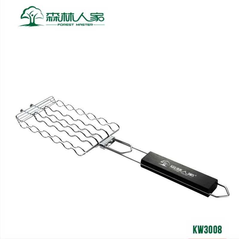 Kolbász alakú vas grillező háló, elektroplakolt felülettel, hordozható