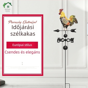 Öregített felületű kovácsoltvas kakas szélkakas kerthez