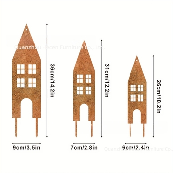 Három kastély siluettje vasból készült kertdísz – geometriai forma, pastorális stílus, otthonra és kertbe