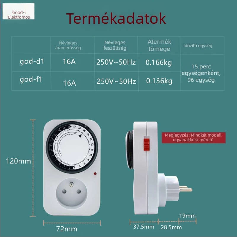 Gu Yi intelligens időzítő aljzat, európai szabvány, 24 órás mechanikus ciklus időzítő, automatikus be/kikapcsolás, CE tanúsítvány