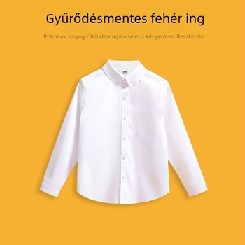 Gyerekeknek szóló uniszex ing, vasalásmentes, ránctalan, hosszú ujjú, rever gallér, 80% poliészter