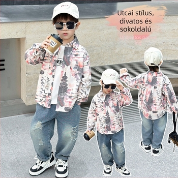 Uniszex koreai stílusú gyerek-pamut keverék ing, puha érzet, hosszú ujjú, tavasz 2025