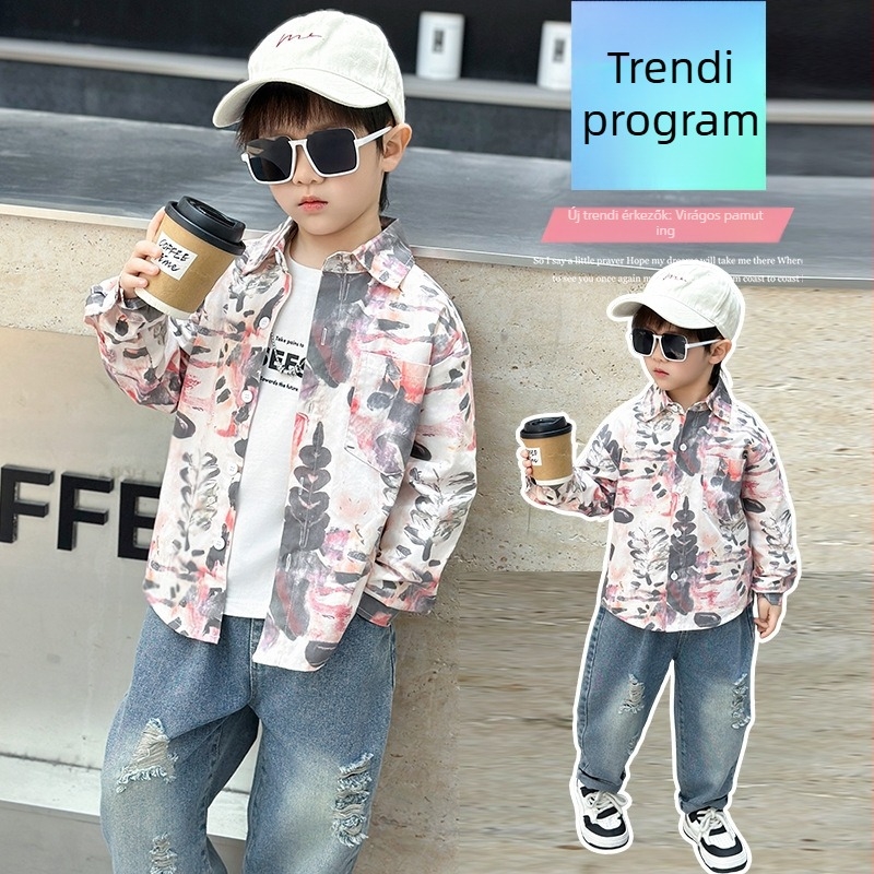 Uniszex koreai stílusú gyerek-pamut keverék ing, puha érzet, hosszú ujjú, tavasz 2025