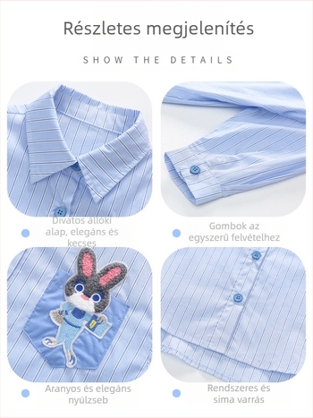 Lányoknak szóló ing, koreai verzió, csíkos mintázat, 95%-os pamut, tavasz–ősz.