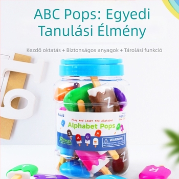 Montessori korai oktatási játék: 26 betű és szám párosítása jégkrémes pálcikára, 3-6 éveseknek, műanyag