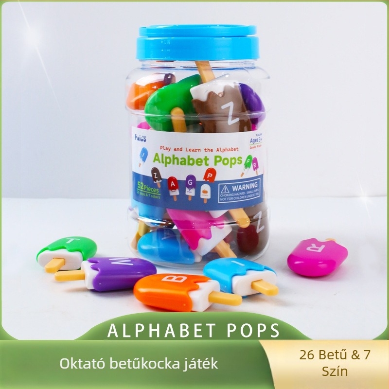 Montessori korai oktatási játék: 26 betű és szám párosítása jégkrémes pálcikára, 3-6 éveseknek, műanyag
