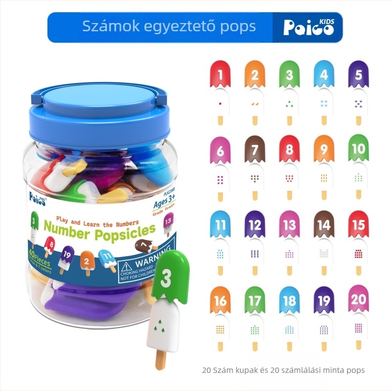 Montessori korai oktatási játék: 26 betű és szám párosítása jégkrémes pálcikára, 3-6 éveseknek, műanyag