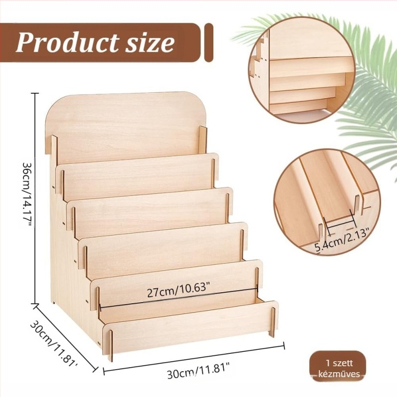 Fából készült asztali kártya- és posta tárolóállvány, 3 rétegű, asztali felületre szerelhető, modern minimál stílus, multifunkcionális